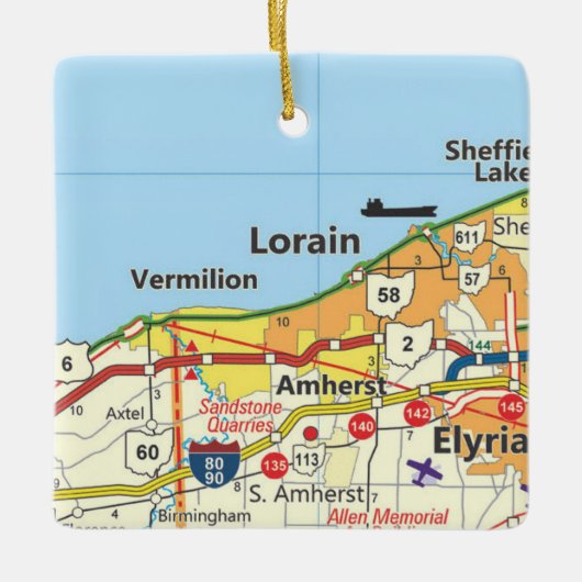 Lorain Ohio Road Map Keramikornament (Vorderseite)