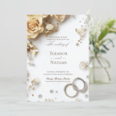 loral und Two Wedding Rings Ausgezeichnet Gerettet Einladung (Stehend Vorderseite)
