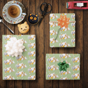 Lorange Katze lustiges Toilettenpapier Grün Geschenkpapier Set