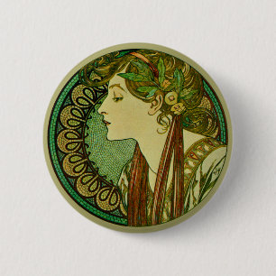 Lorbeer, Alphonse Mucha Vintage Art Nouveau Button
