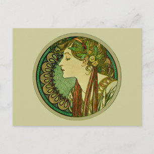 Lorbeer, Alphonse Mucha Vintage Art Nouveau Postkarte