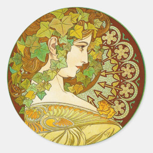 Lorbeer-Aufkleber Alphonse Mucha Runder Aufkleber