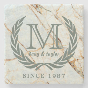 Lorbeer-Blatt-klassisches Monogramm-schöner Marmo Steinuntersetzer