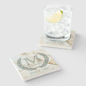 Lorbeer-Blatt-klassisches Monogramm-schöner Marmor Steinuntersetzer (Seitenansicht)