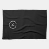 Lorbeer-Kranz-Monogramm-Geschirrtuchschwarzes Geschirrtuch (Horizontal)