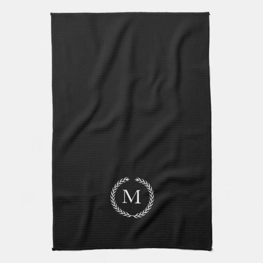 Lorbeer-Kranz-Monogramm-Geschirrtuchschwarzes Geschirrtuch (Vertikal)