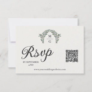 Lorbeer-Kranz-Monogramm QR-Code RSVP Online Karte