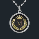 Lorbeer-Kranz und Krone Sterling Silberkette<br><div class="desc">Auffallender Schwarz- und Goldschmuck,  Geschenke und Zusätze mit Gold farbigem mit Ihrer Initiale zu personifizieren Lorbeer-Kranz und dem Kronenemblem.</div>