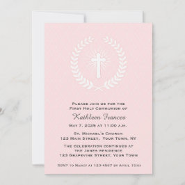Lorbeer, Kreuz, Rosa, erste Kommunion Einladung