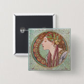 Lorbeer-Kunst Nouveau Alphonse Mucha quadratischer Button (Vorne & Hinten)