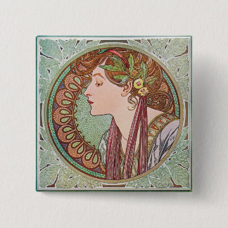 Lorbeer-Kunst Nouveau Alphonse Mucha quadratischer Button