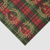 Lorbeer-Monogramm auf rotem und grünem Weihnachtsk Seidenpapier (Ausschnitt)
