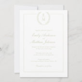 Lorbeer-Monogramm-Hochzeitseinladung mit QR-Code Einladung (Vorderseite)