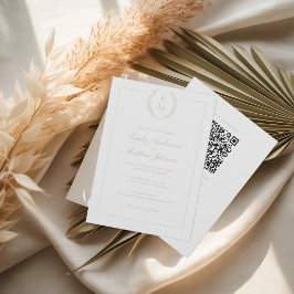 Lorbeer-Monogramm-Hochzeitseinladung mit QR-Code  Einladung