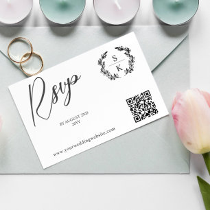 Lorbeer-Monogramm QR-Code RSVP Online Karte