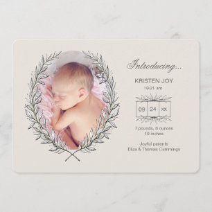 Lorbeer-Rahmen-Foto-Geburts-Mitteilung Ankündigung