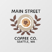 Lorbeer und Kaffeetasse Kleinunternehmen Fensteraufkleber (Blatt)