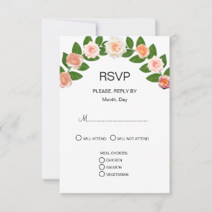 Lorbeer- und Rosenblüten Hochzeit RSVP Karte