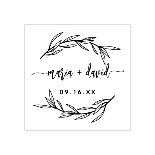 Lorbeerblatt-Paar Save The Date Gummistempel (Prägung)