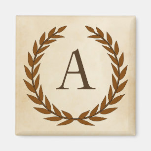 Lorbeerkranz auf Pergament-Monogramm Initial A Magnet