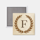 Lorbeerkranz auf Pergament-Monogramm Initial F Magnet (Vorderseite/Rückseite)