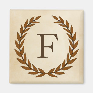 Lorbeerkranz auf Pergament-Monogramm Initial F Magnet