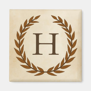 Lorbeerkranz auf Pergament-Monogramm Initial H Magnet