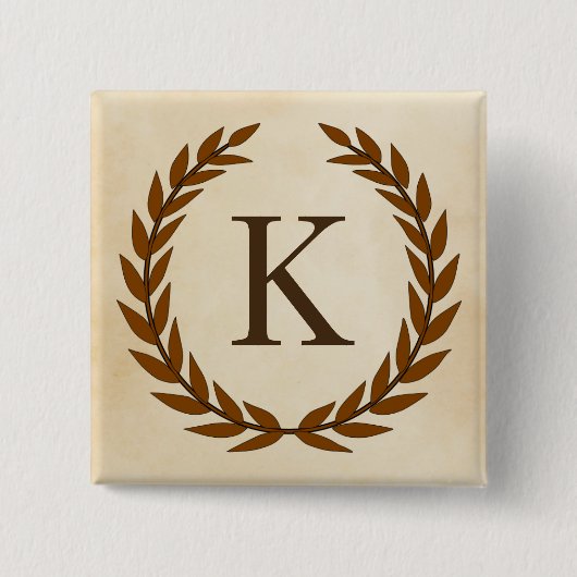 Lorbeerkranz auf Pergament-Monogramm Initial K Button (Vorderseite)