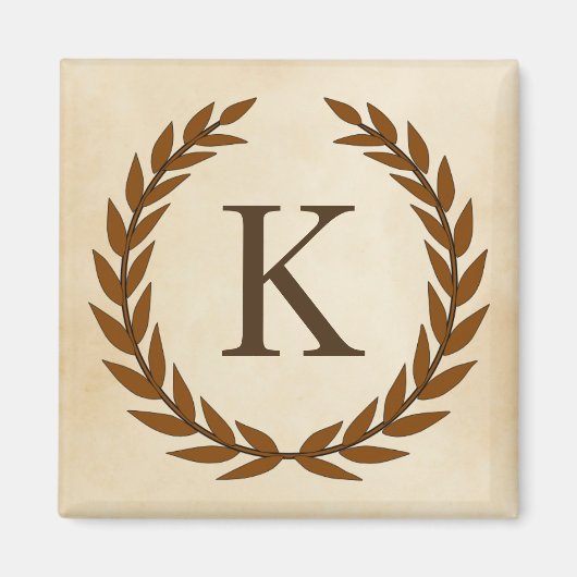 Lorbeerkranz auf Pergament-Monogramm Initial K Magnet (Vorne)