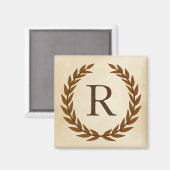 Lorbeerkranz auf Pergament-Monogramm Initial R Magnet (Vorderseite/Rückseite)