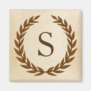 Lorbeerkranz auf Pergament-Monogramm Initial S Magnet