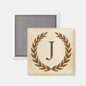 Lorbeerkranz auf Pergament-Monogramm Initiale J Magnet (Vorderseite/Rückseite)