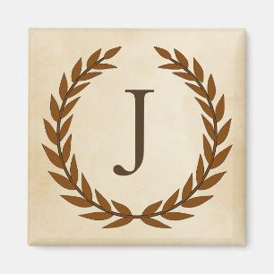 Lorbeerkranz auf Pergament-Monogramm Initiale J Magnet