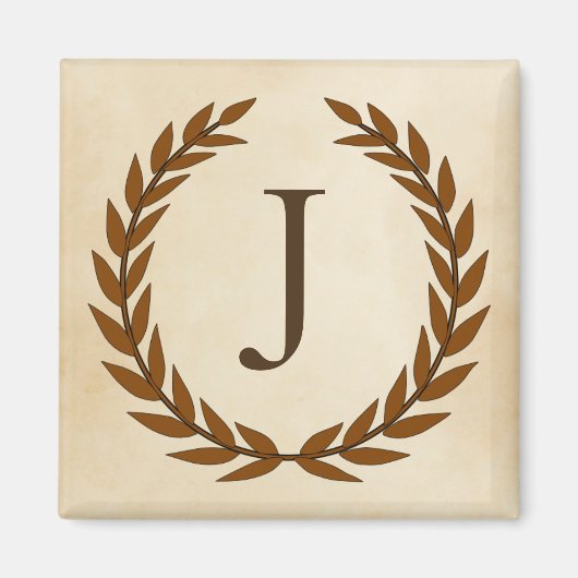 Lorbeerkranz auf Pergament-Monogramm Initiale J Magnet (Vorne)