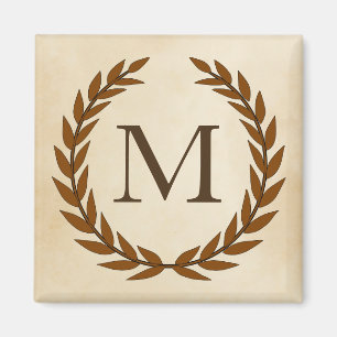 Lorbeerkranz auf Pergament-Monogramm Initiale M Magnet