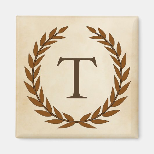 Lorbeerkranz auf Pergament-Monogramm Initiale T Magnet (Vorne)