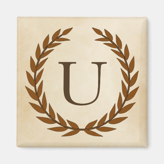 Lorbeerkranz auf Pergament-Monogramm Initiale U Magnet (Vorne)