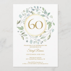 Lorbeerkranz Gold Monogramm 60. Geburtstag Einladung