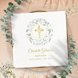 Lorbeerkranz Goldkreuz Taufe Taufgeschenk Serviette