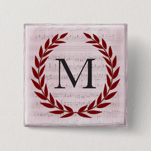 Lorbeerkranz Notenblatt Monogramm Anfangsbuchstabe Button (Vorderseite)