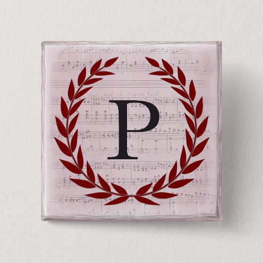 Lorbeerkranz Notenblatt Monogramm Anfangsbuchstabe Button (Vorderseite)