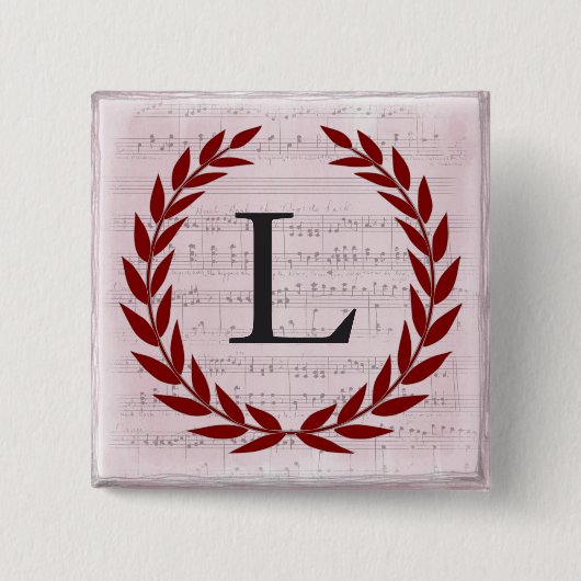 Lorbeerkranz Notenblatt Monogramm Anfangsbuchstabe Button (Vorderseite)