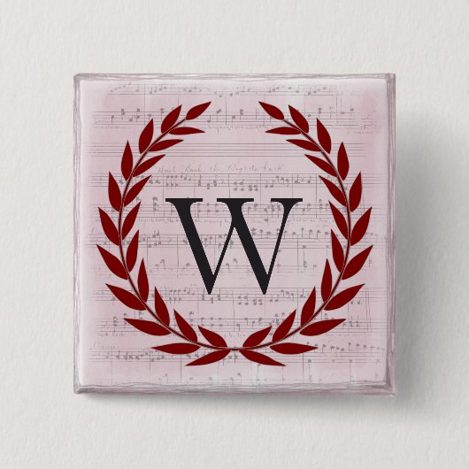 Lorbeerkranz Notenblatt Monogramm Anfangsbuchstabe Button (Vorderseite)