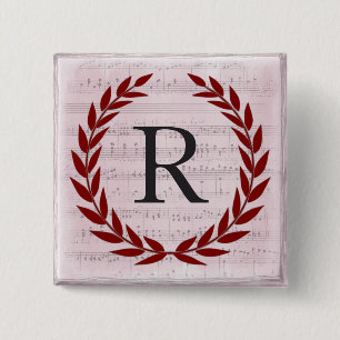 Lorbeerkranz Notenblatt Monogramm Anfangsbuchstabe Button