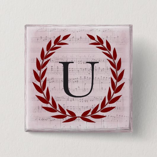 Lorbeerkranz Notenblatt Monogramm Anfangsbuchstabe Button (Vorderseite)