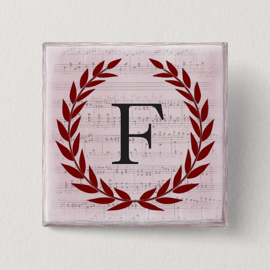 Lorbeerkranz Notenblatt Monogramm Anfangsbuchstabe Button (Vorderseite)