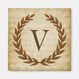 Lorbeerkranz Notenblatt Monogramm Anfangsbuchstabe Magnet