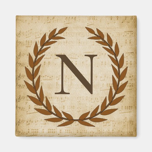 Lorbeerkranz Notenblatt Monogramm Anfangsbuchstabe Magnet (Vorne)