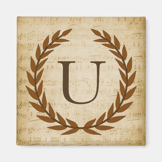 Lorbeerkranz Notenblatt Monogramm Anfangsbuchstabe Magnet (Vorne)