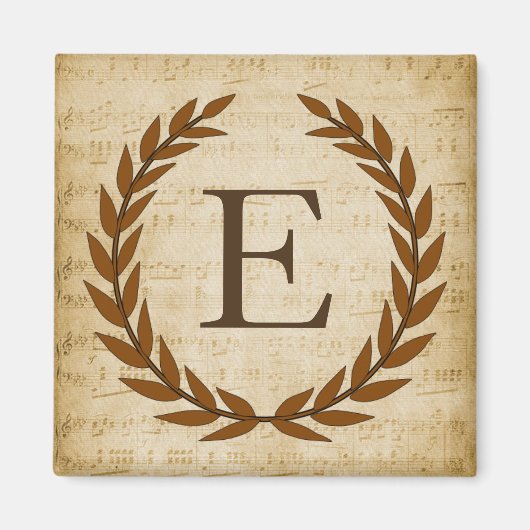 Lorbeerkranz Notenblatt Monogramm Anfangsbuchstabe Magnet (Vorne)